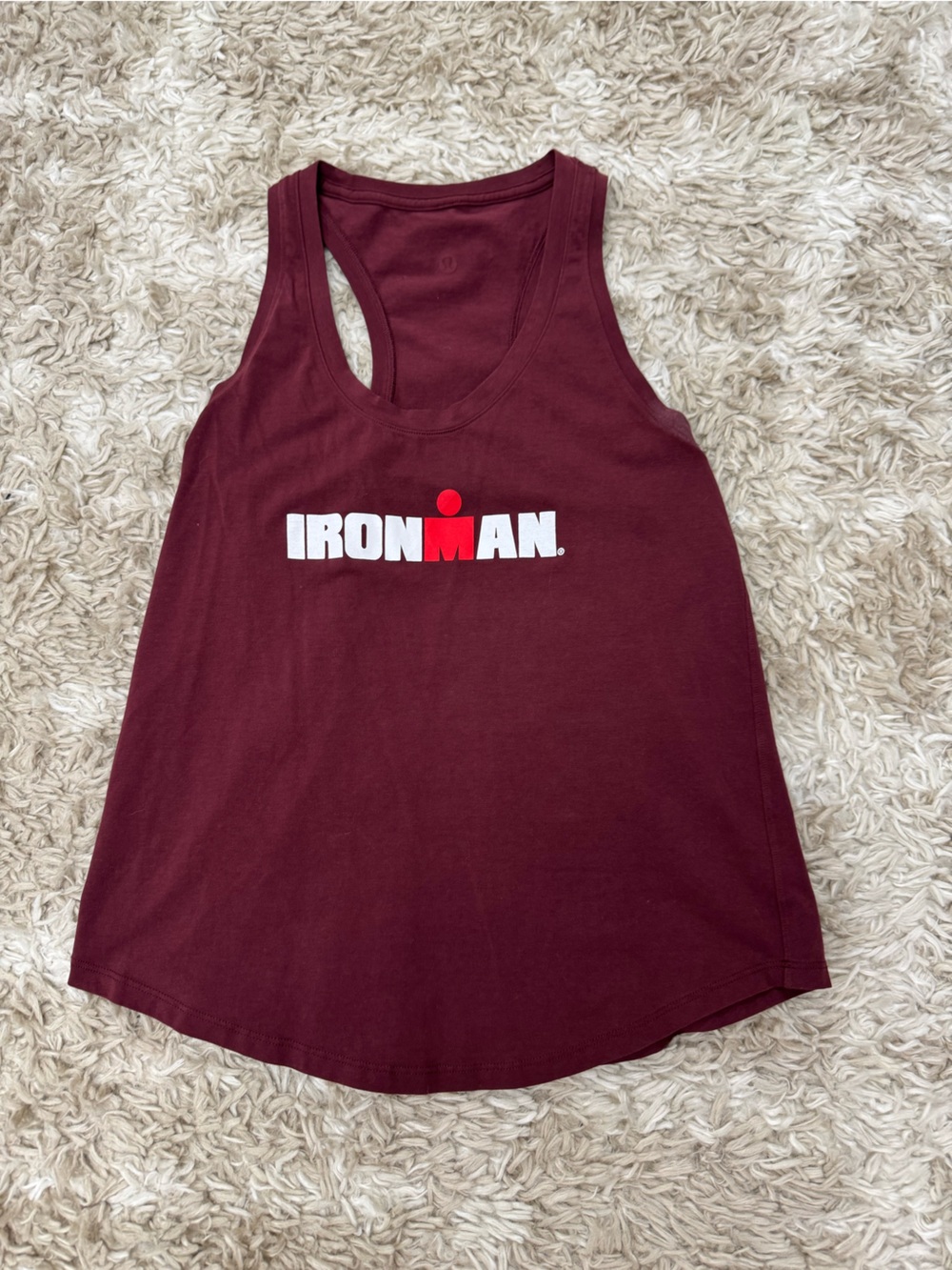 Iron Man lululemon Women's Burgundy Racerback Tank with White & Red Logo